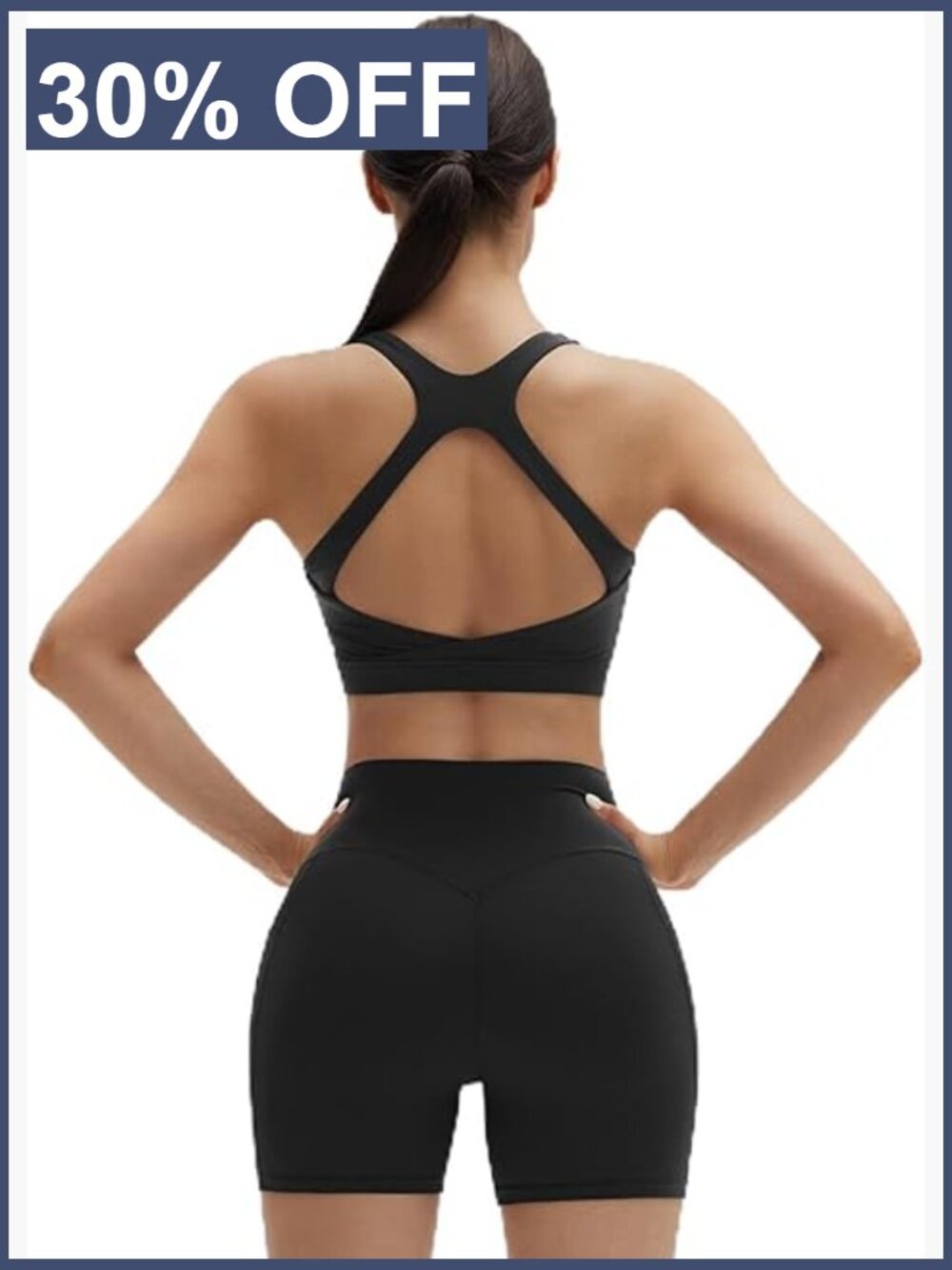 High Impact Workout Set Backless Sports Bra Crop Tank & Bike Shorts with Pockets
